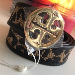 Tory Burch leopard raffia logo belt